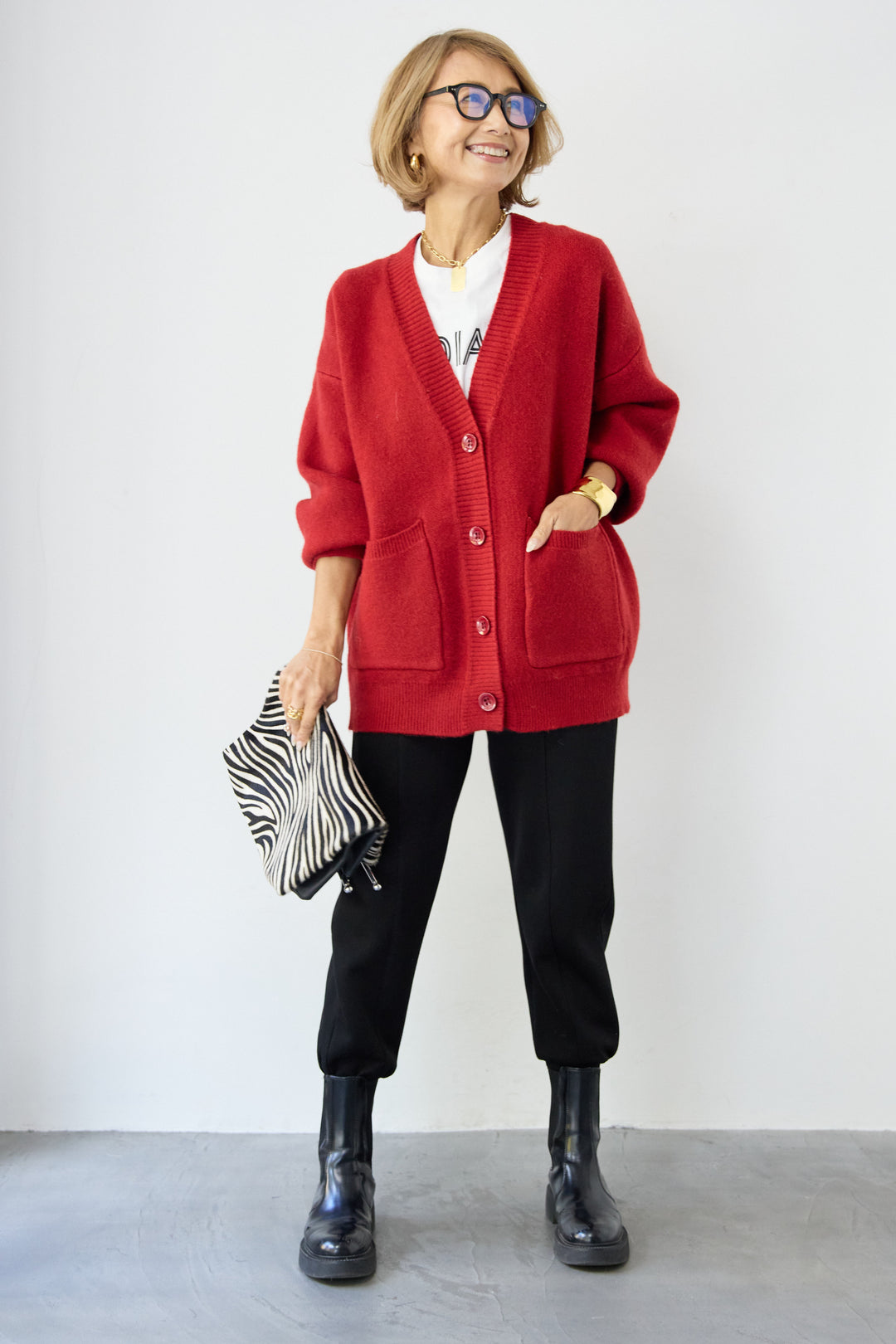 [SET]Vネックワイドカーディガン+【REIKOコラボ】スウェット起毛ジョガーパンツ(2set)