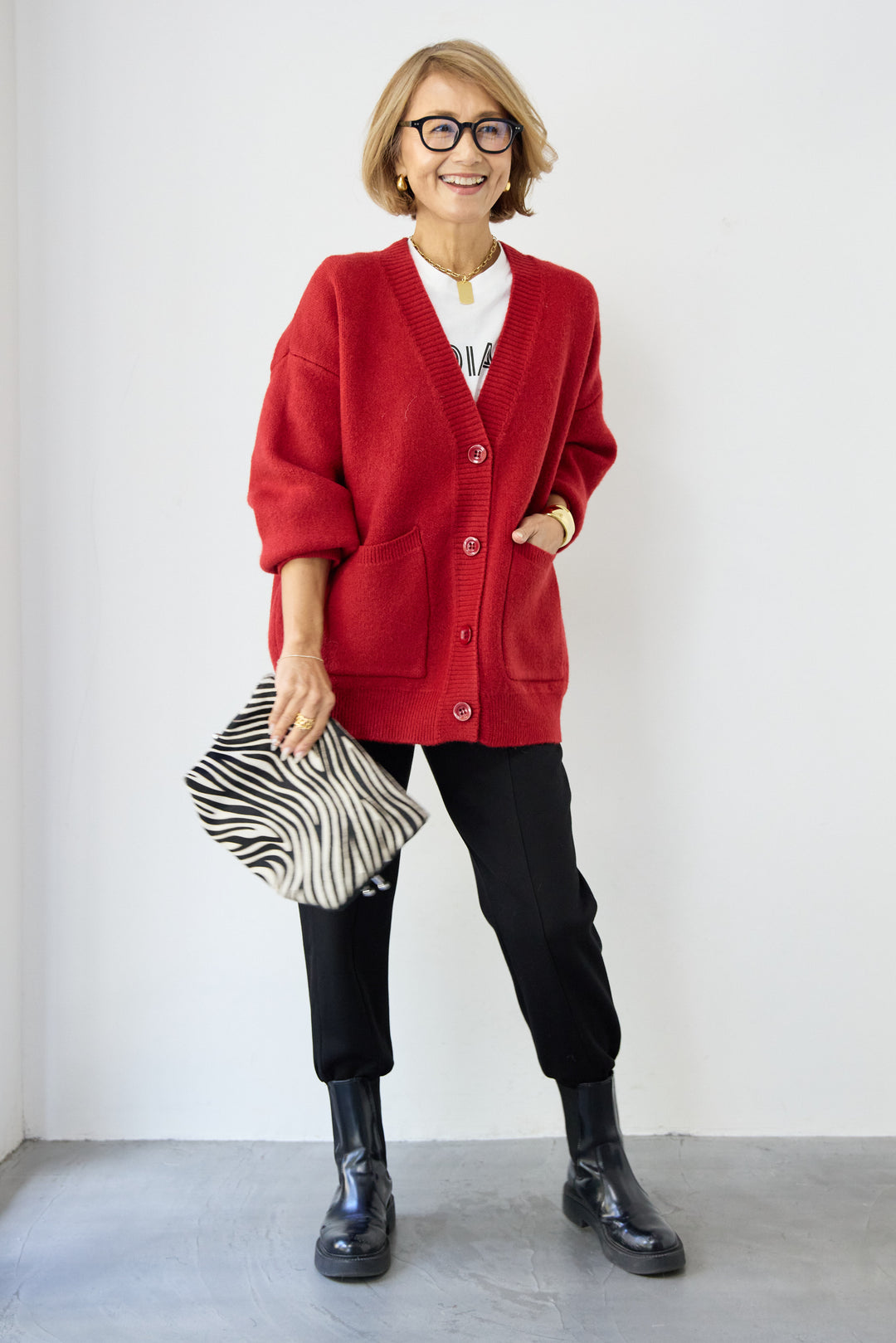 [SET]Vネックワイドカーディガン+【REIKOコラボ】スウェット起毛ジョガーパンツ(2set)