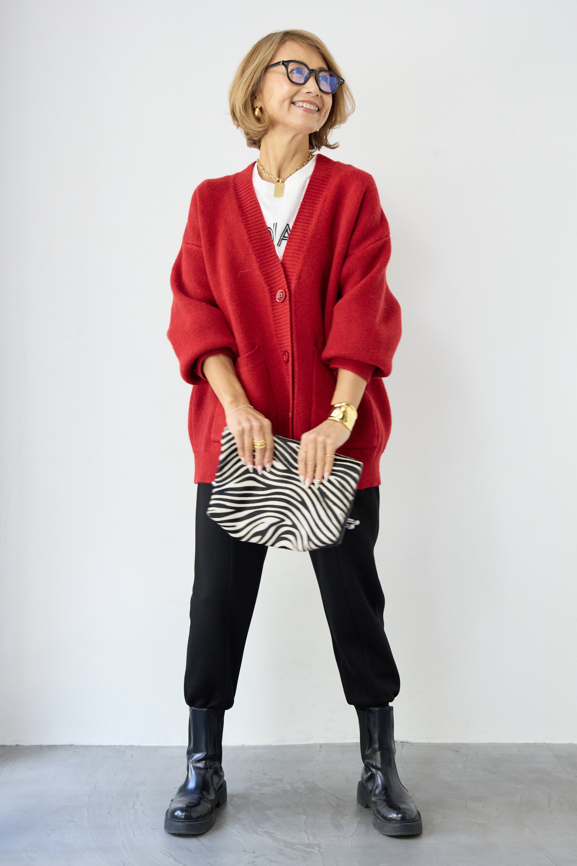 SET]Vネックワイドカーディガン+【REIKOコラボ】スウェット起毛