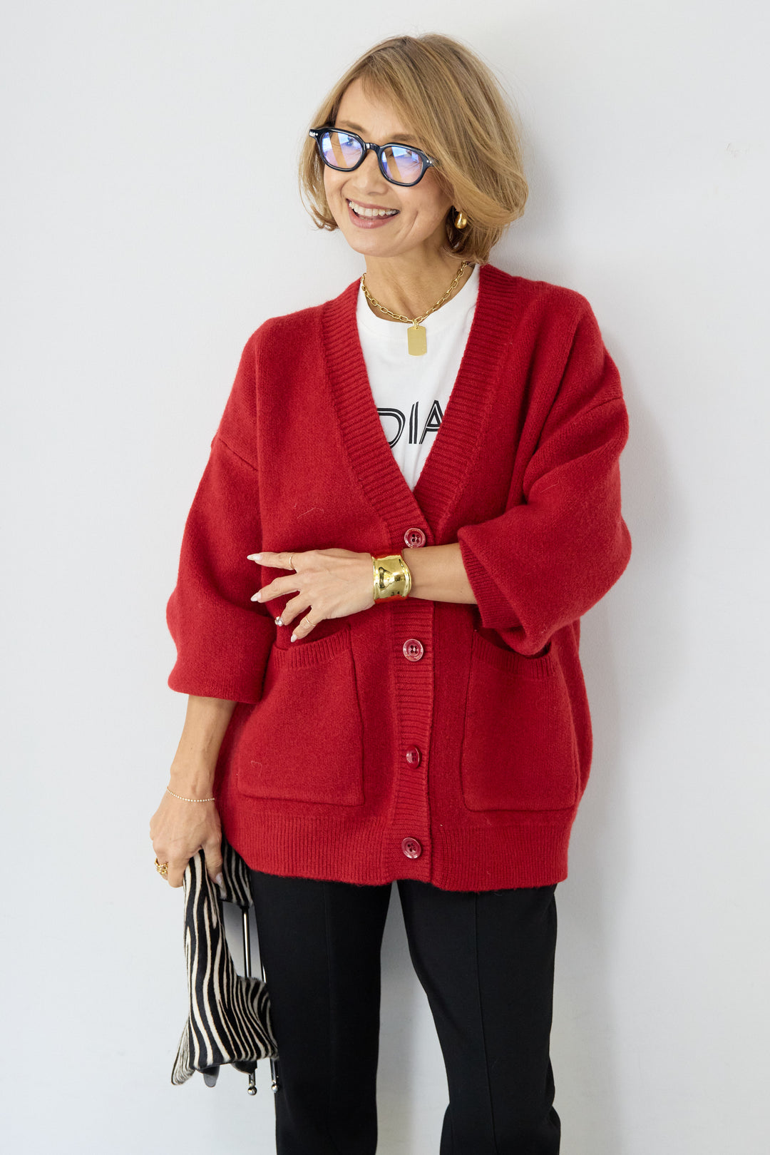 [SET]Vネックワイドカーディガン+【REIKOコラボ】スウェット起毛ジョガーパンツ(2set)