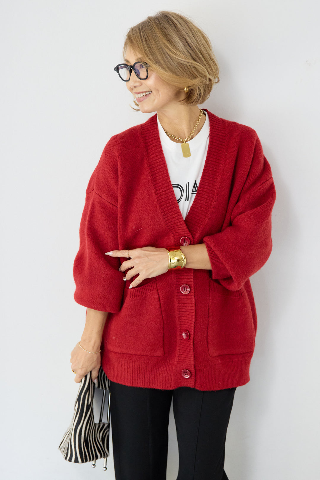 [SET]Vネックワイドカーディガン+【REIKOコラボ】スウェット起毛ジョガーパンツ(2set)