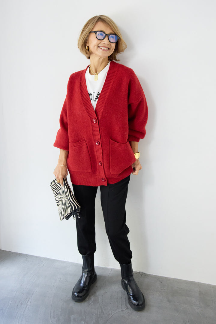 [SET]Vネックワイドカーディガン+【REIKOコラボ】スウェット起毛ジョガーパンツ(2set)