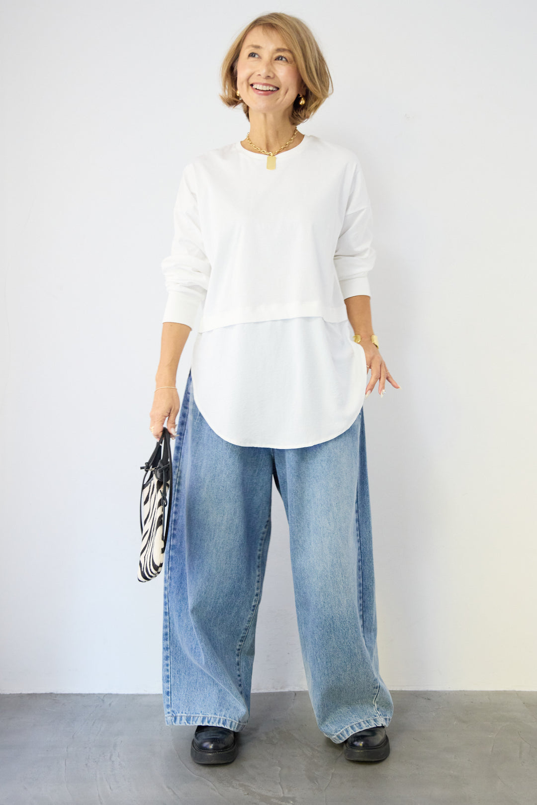 コンパクトスムース 布帛ドッキングトップス