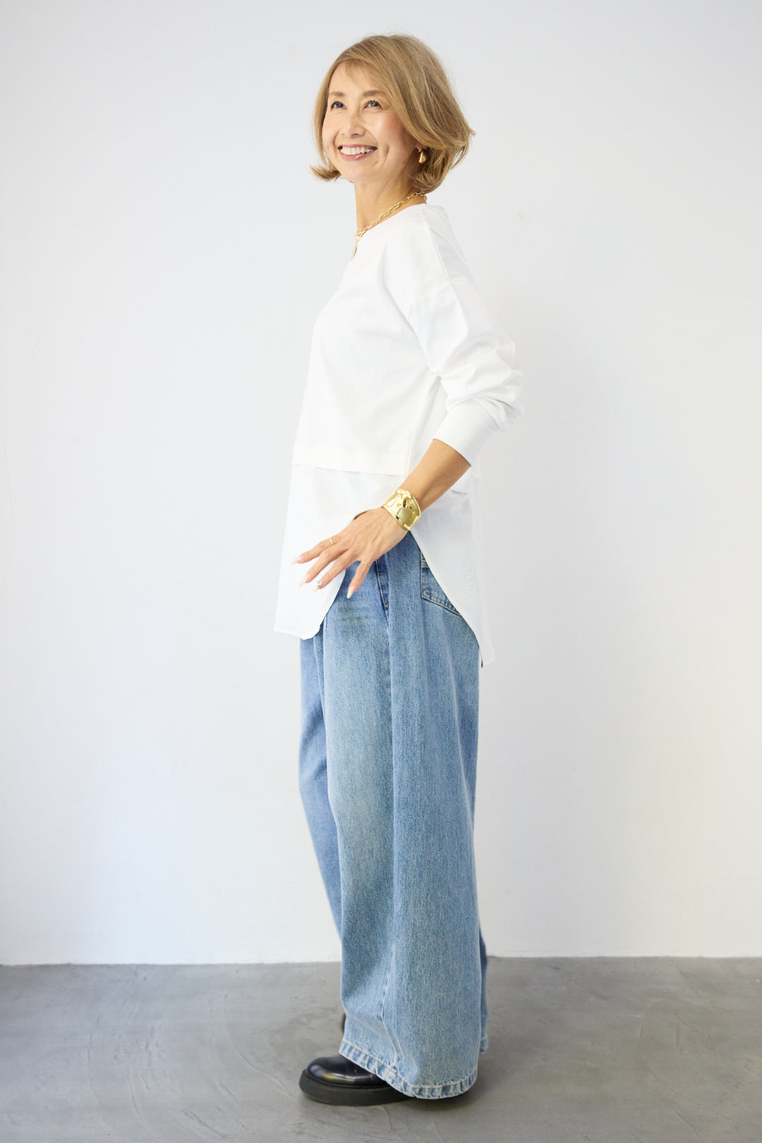 コンパクトスムース 布帛ドッキングトップス