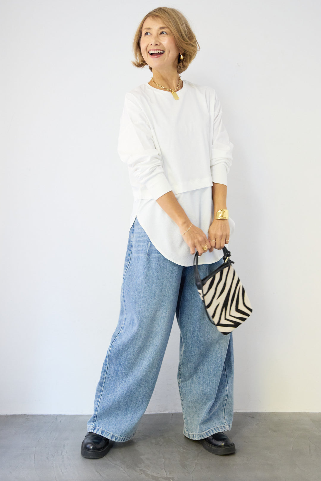 コンパクトスムース 布帛ドッキングトップス