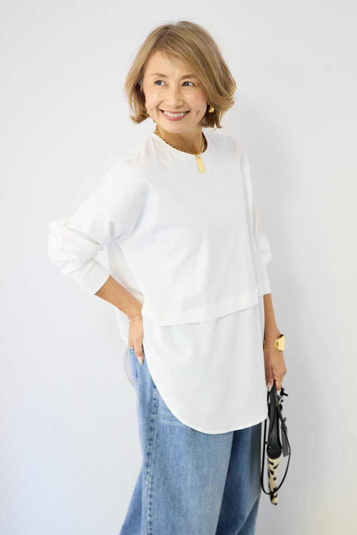 コンパクトスムース 布帛ドッキングトップス