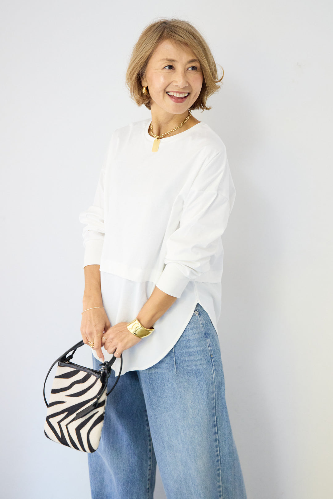 コンパクトスムース 布帛ドッキングトップス