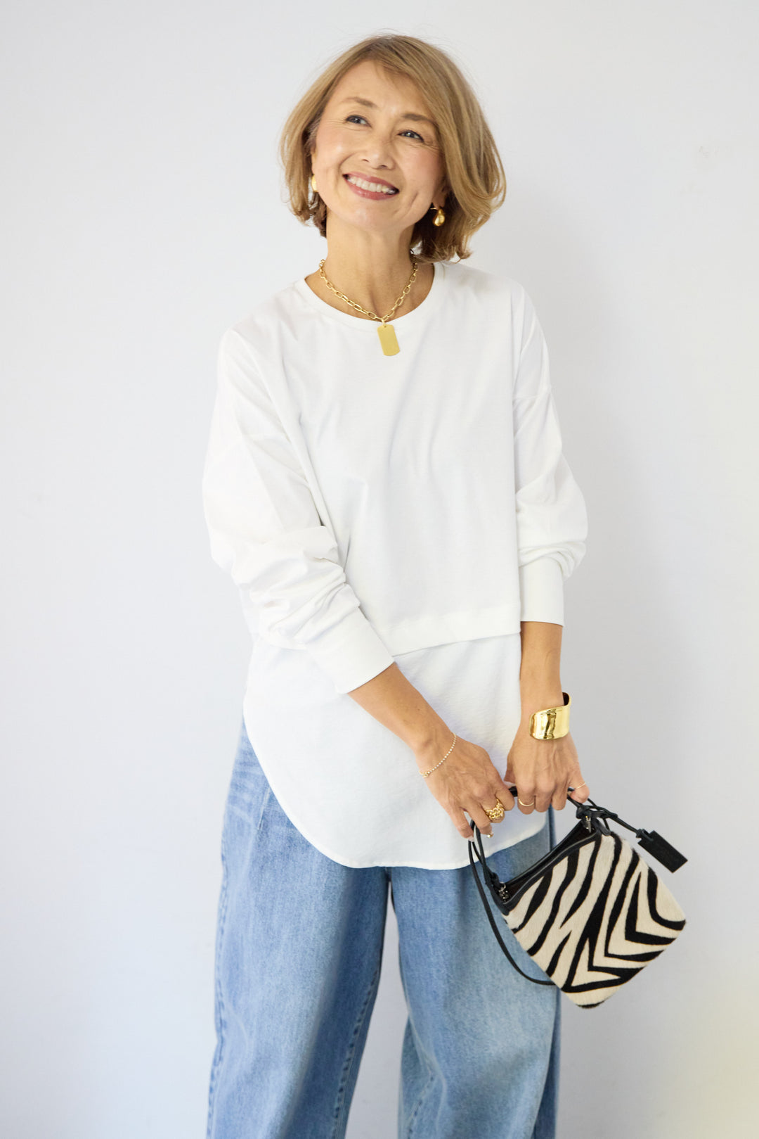 コンパクトスムース 布帛ドッキングトップス