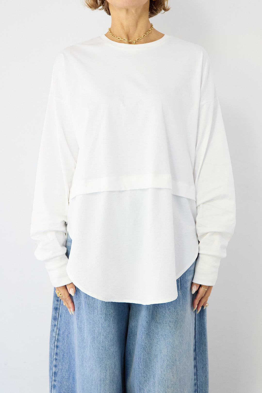 コンパクトスムース 布帛ドッキングトップス