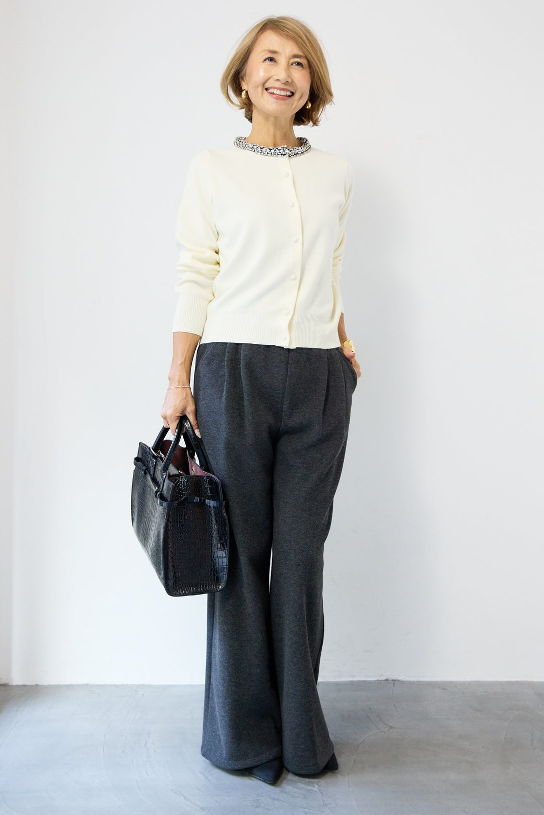 シルク混ビジューカーディガン