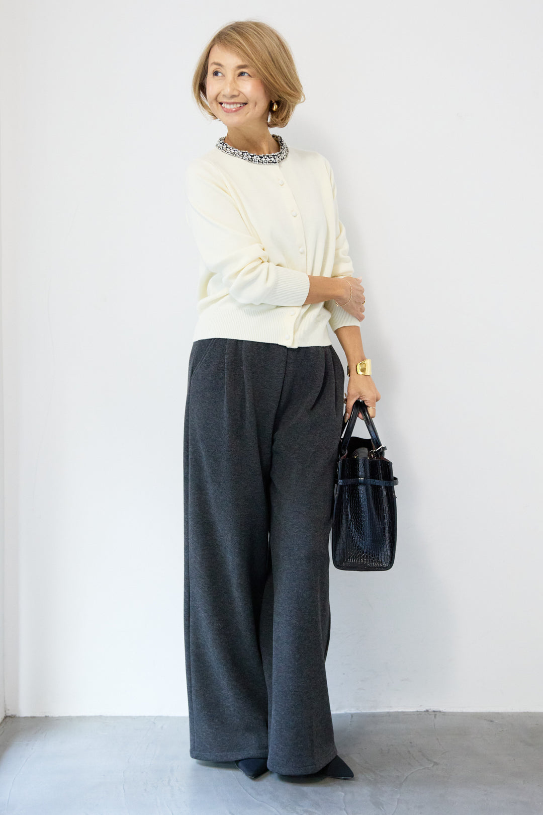 シルク混ビジューカーディガン