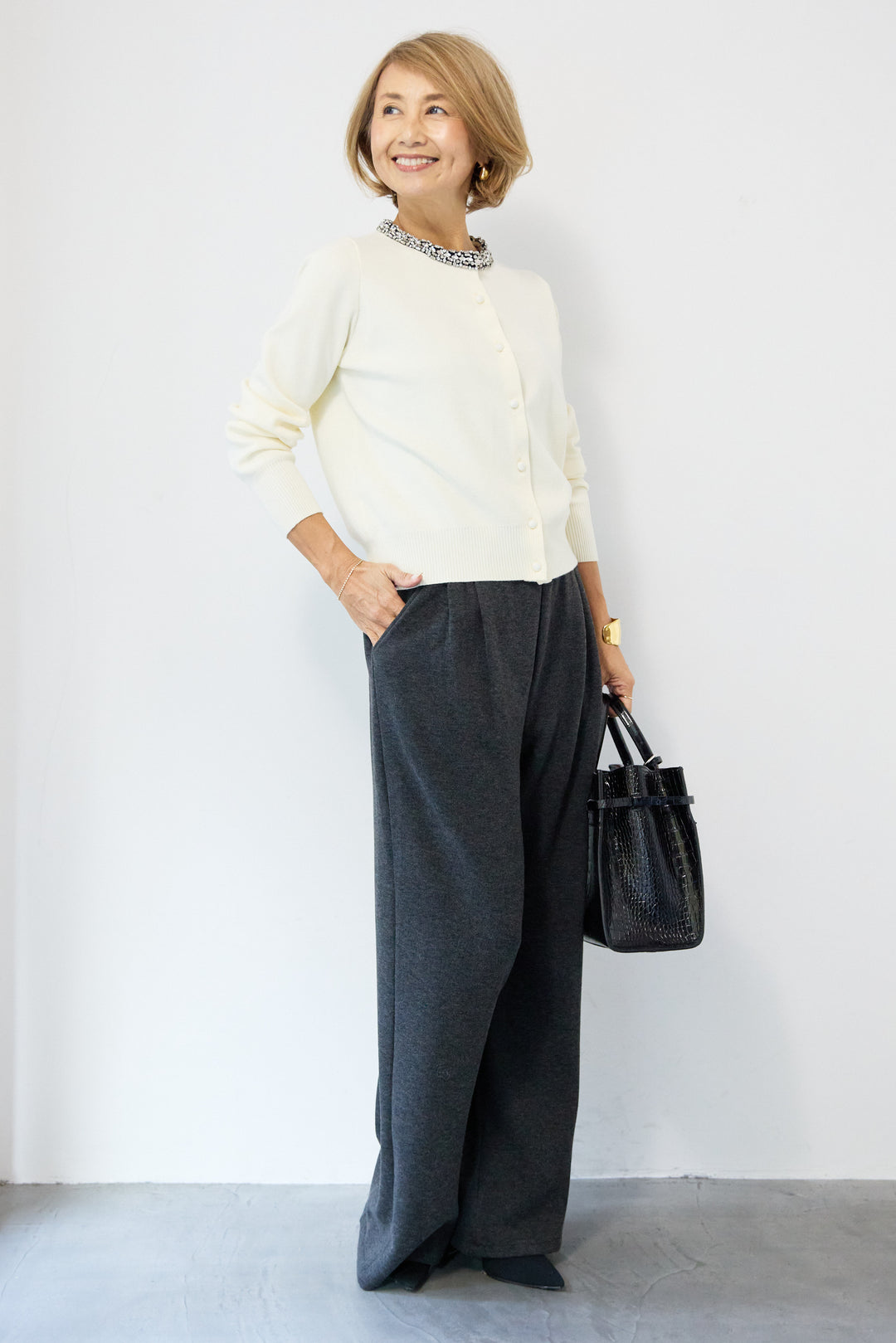 シルク混ビジューカーディガン