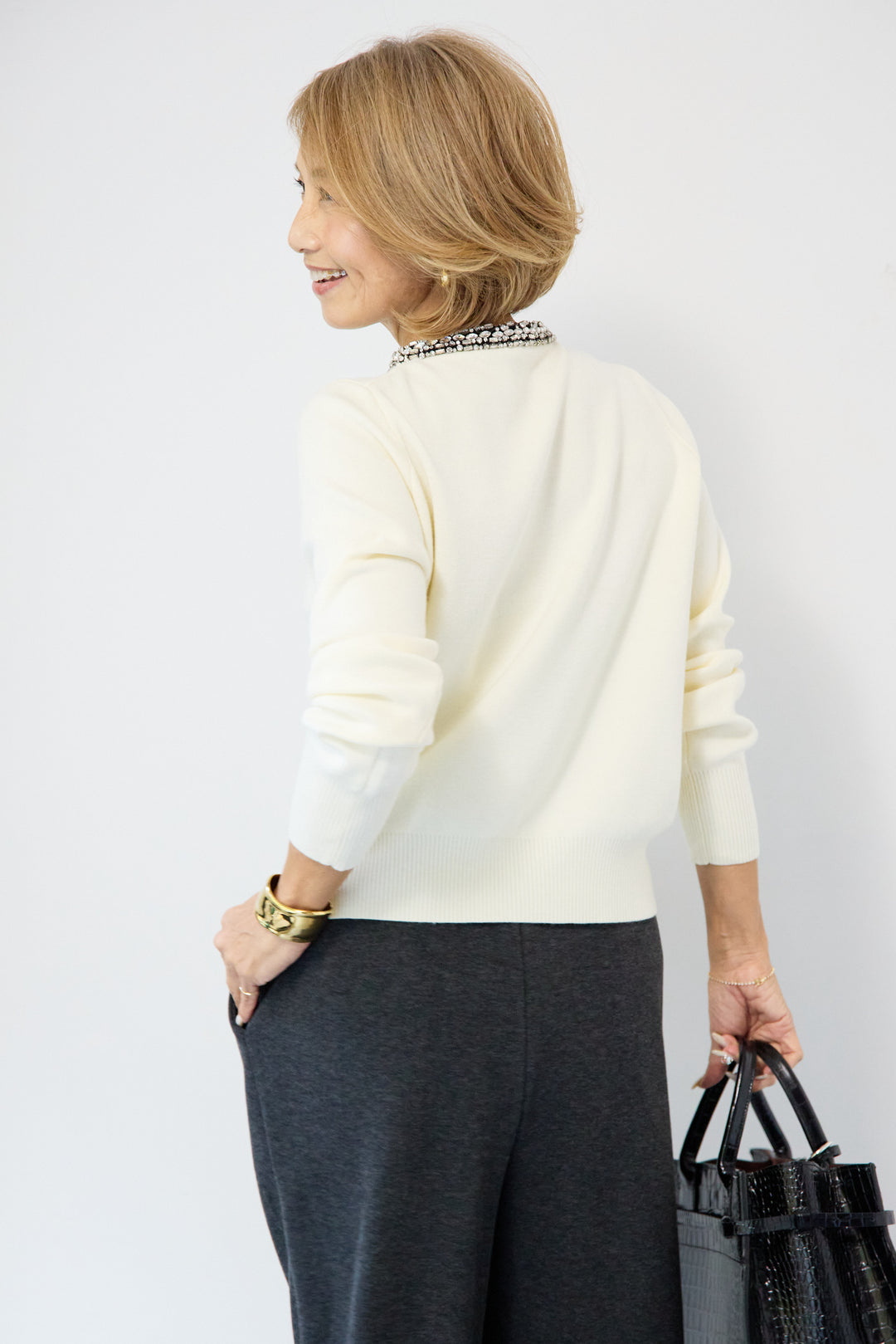 シルク混ビジューカーディガン