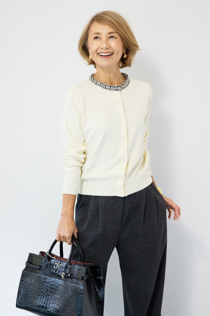 シルク混ビジューカーディガン