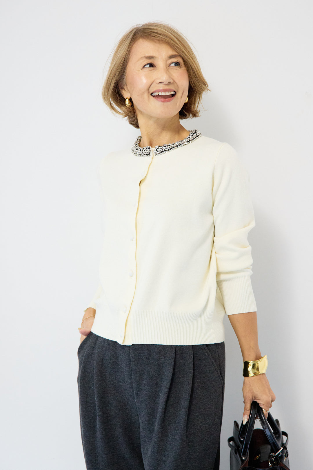 シルク混ビジューカーディガン