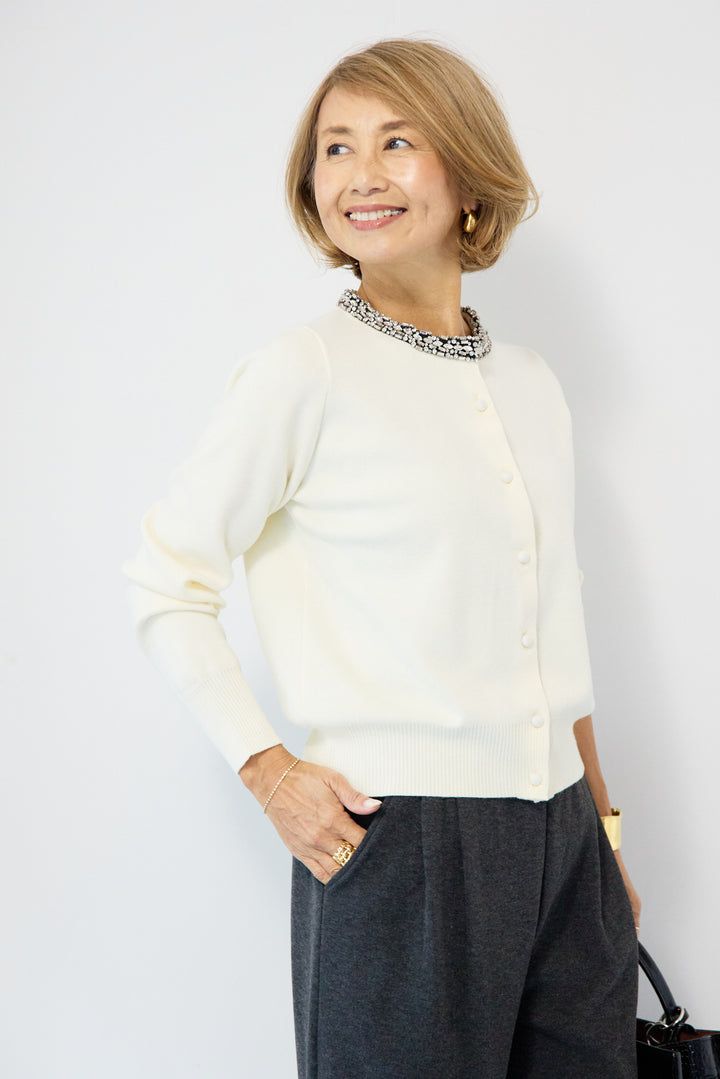 シルク混ビジューカーディガン