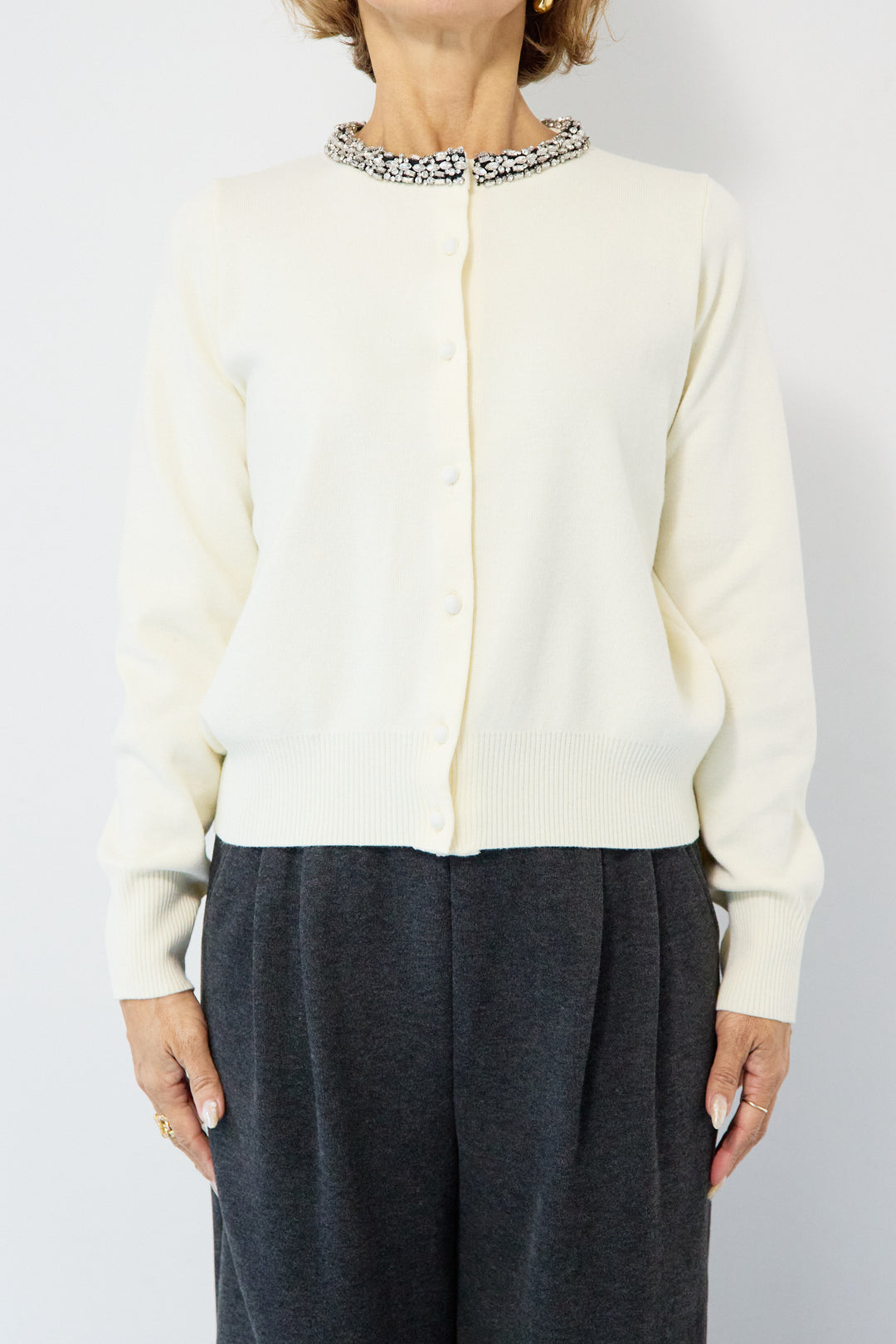 シルク混ビジューカーディガン