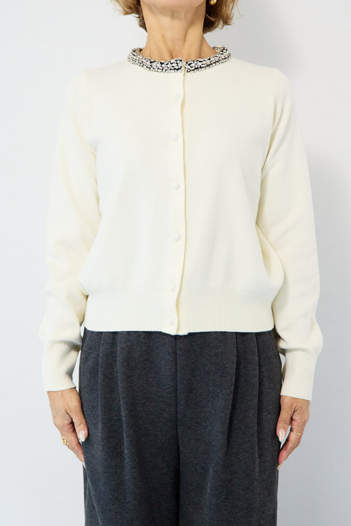 シルク混ビジューカーディガン