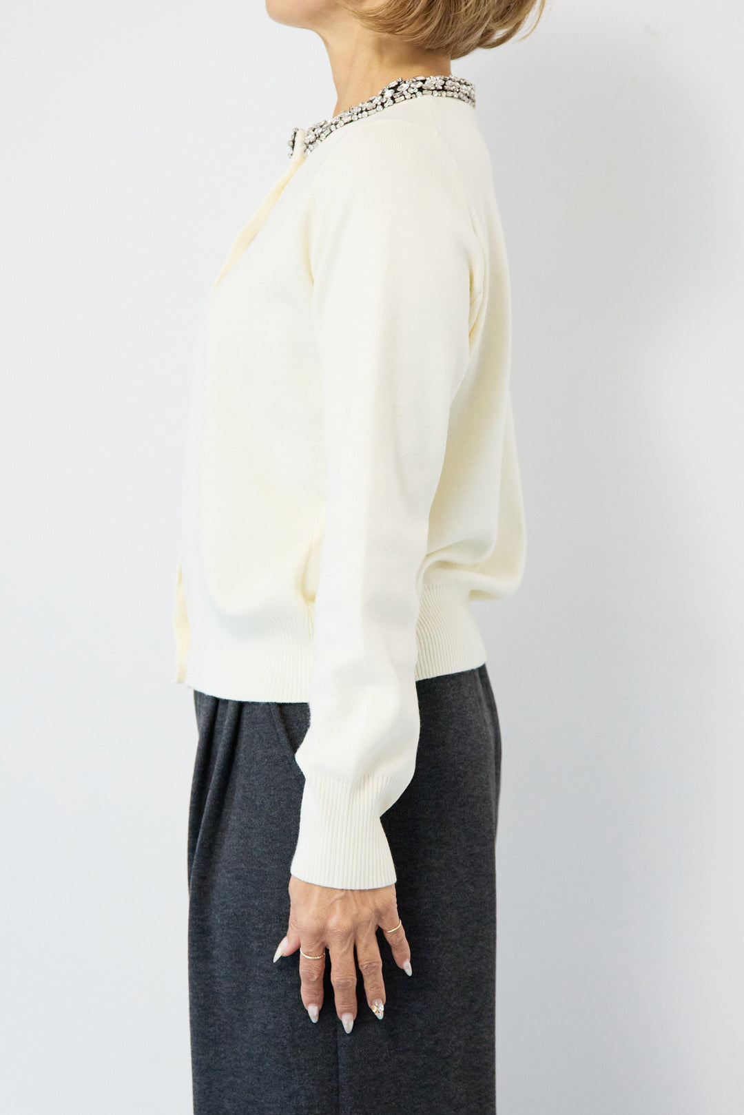 シルク混ビジューカーディガン