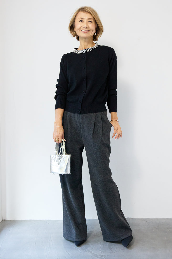 シルク混ビジューカーディガン