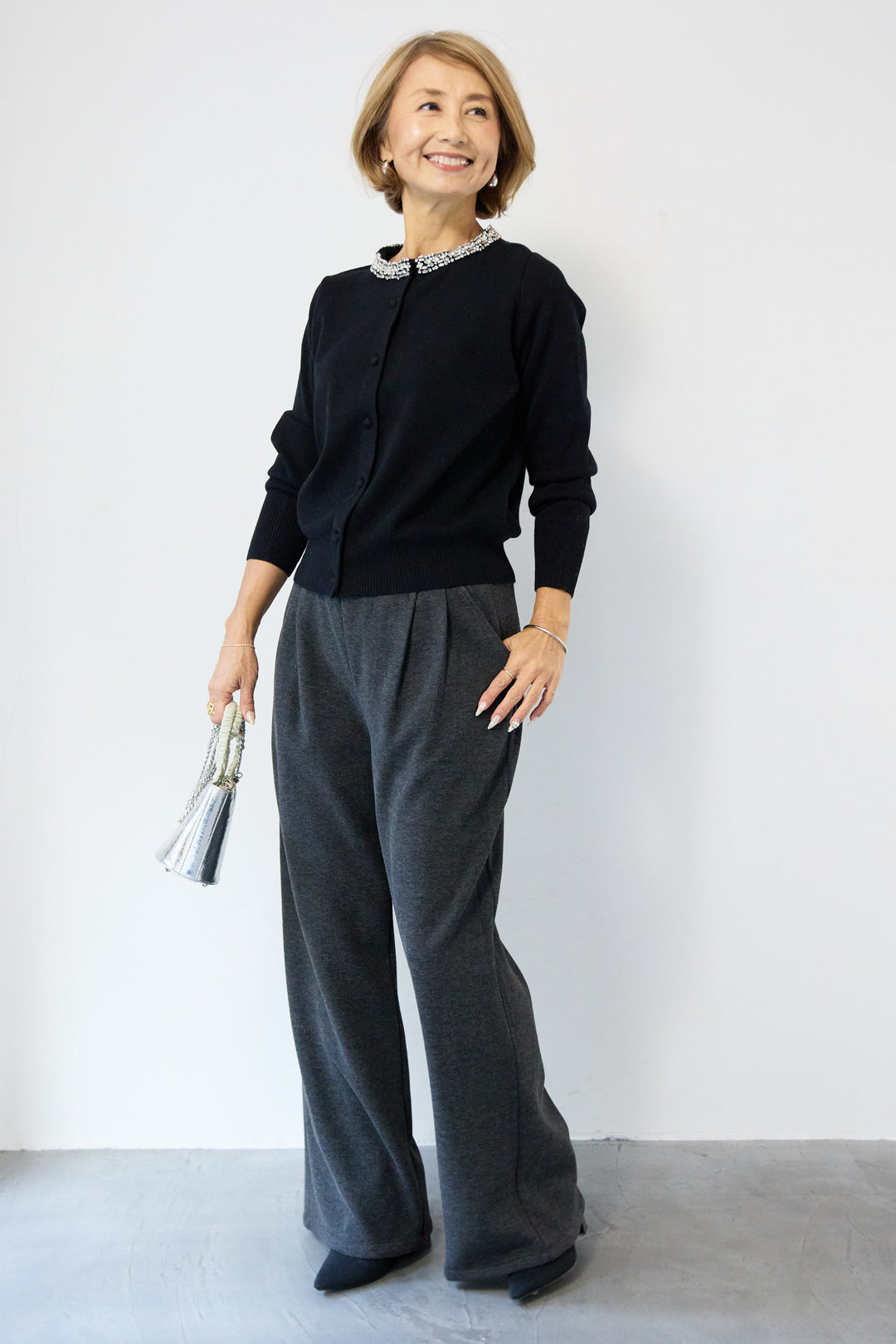 シルク混ビジューカーディガン