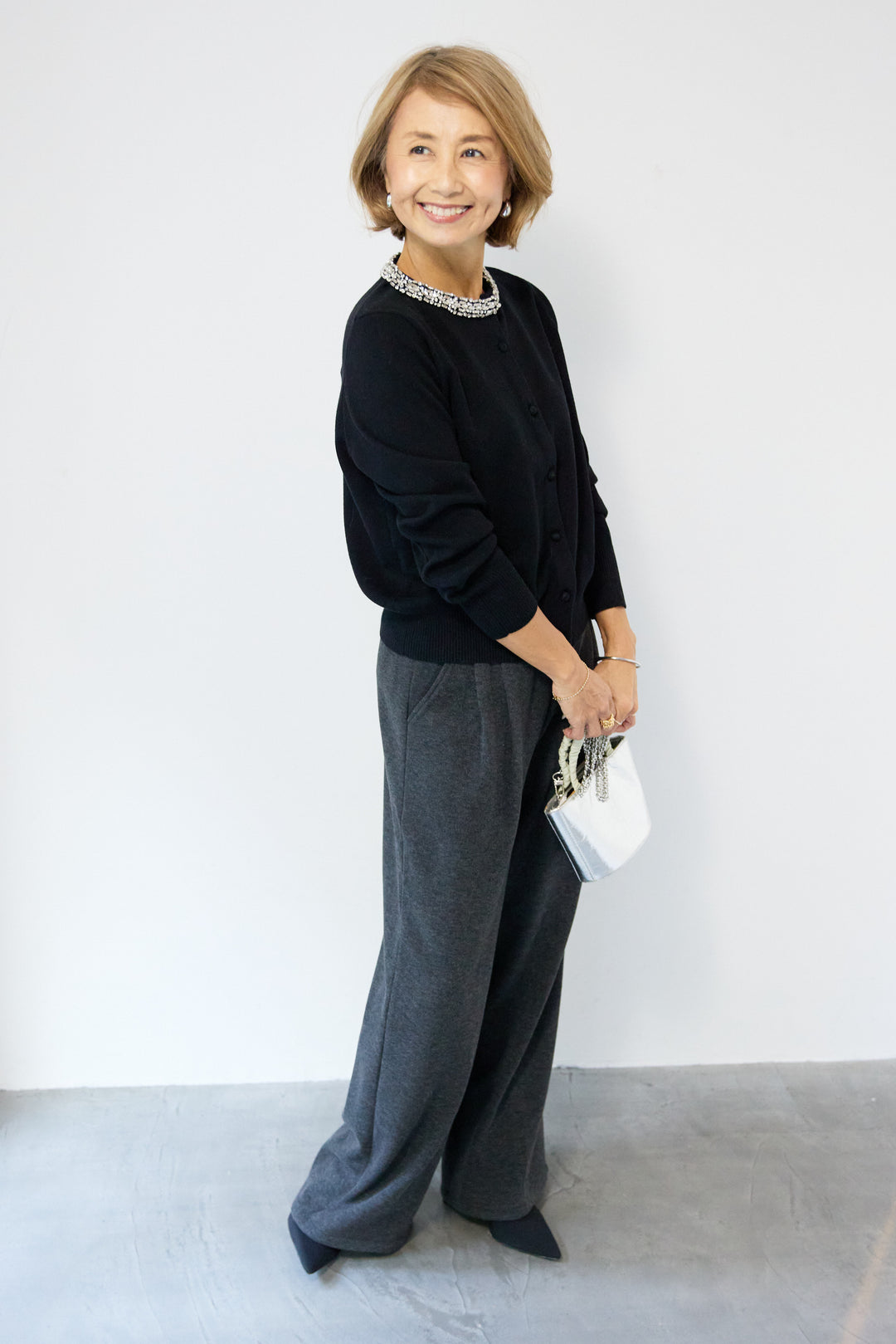 シルク混ビジューカーディガン