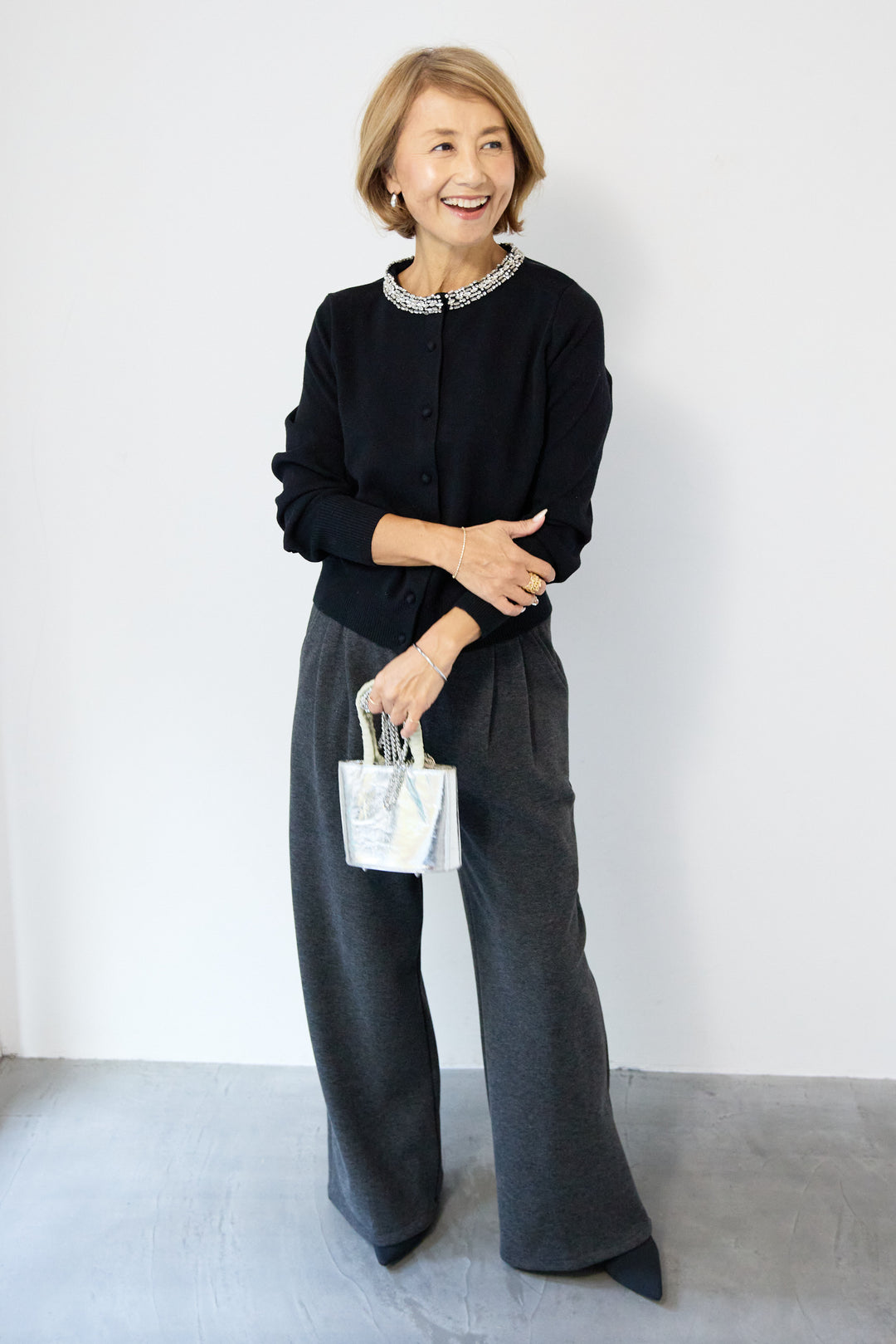 シルク混ビジューカーディガン