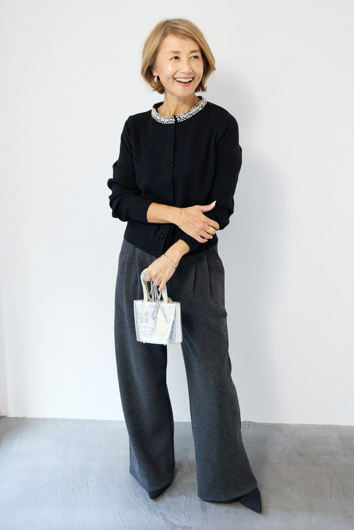 シルク混ビジューカーディガン