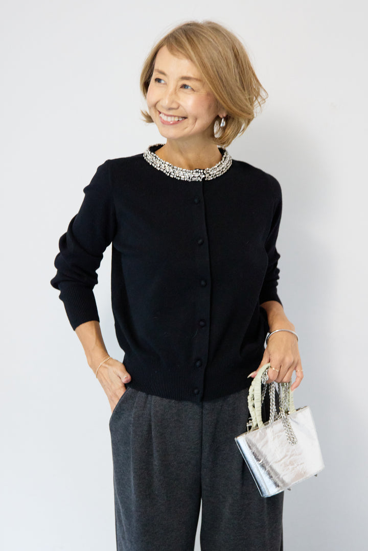 シルク混ビジューカーディガン