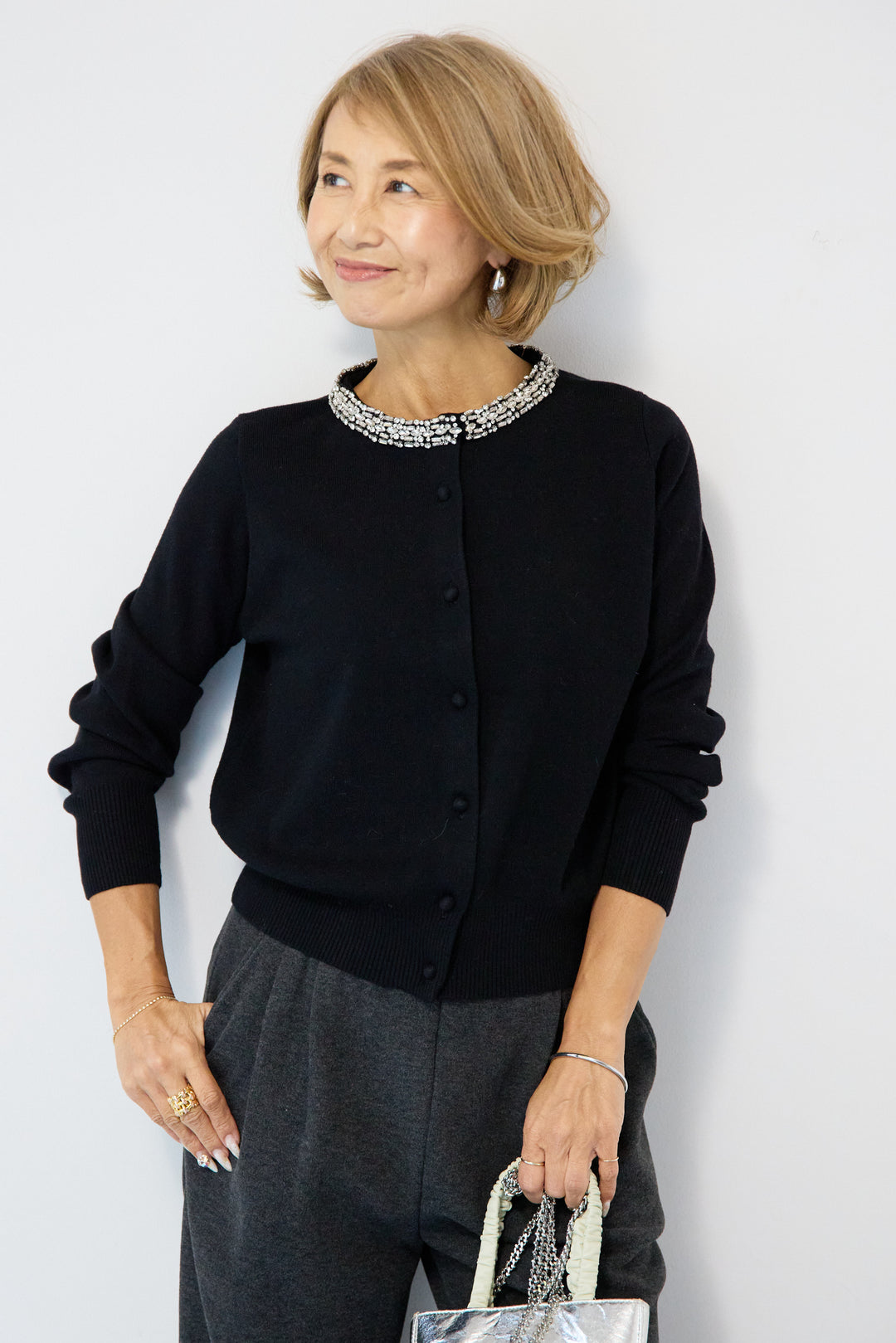 シルク混ビジューカーディガン