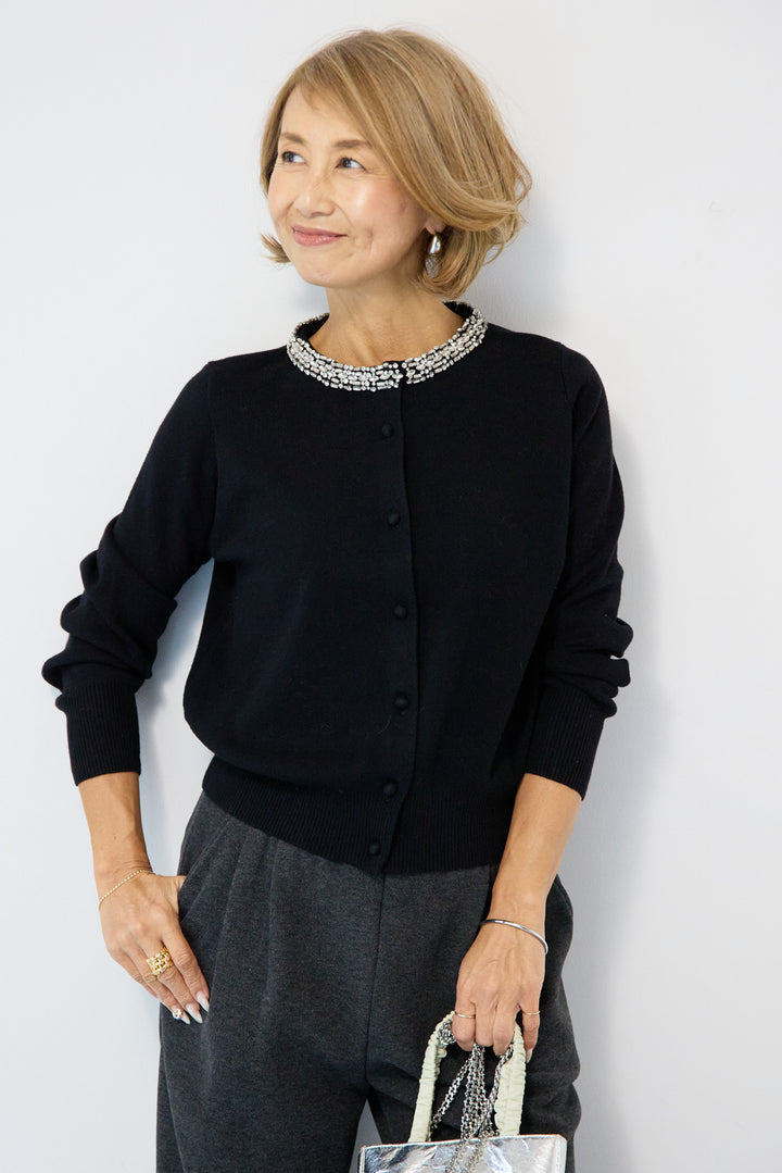 シルク混ビジューカーディガン