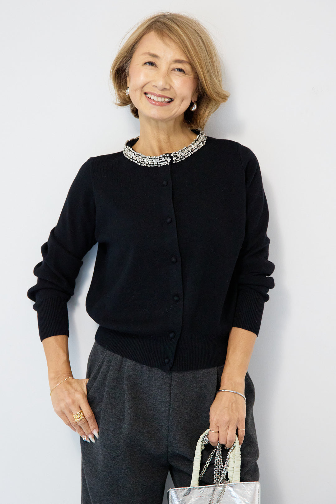 シルク混ビジューカーディガン