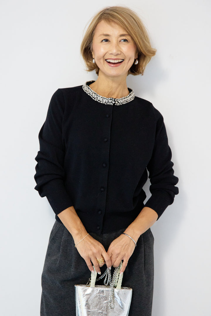 シルク混ビジューカーディガン