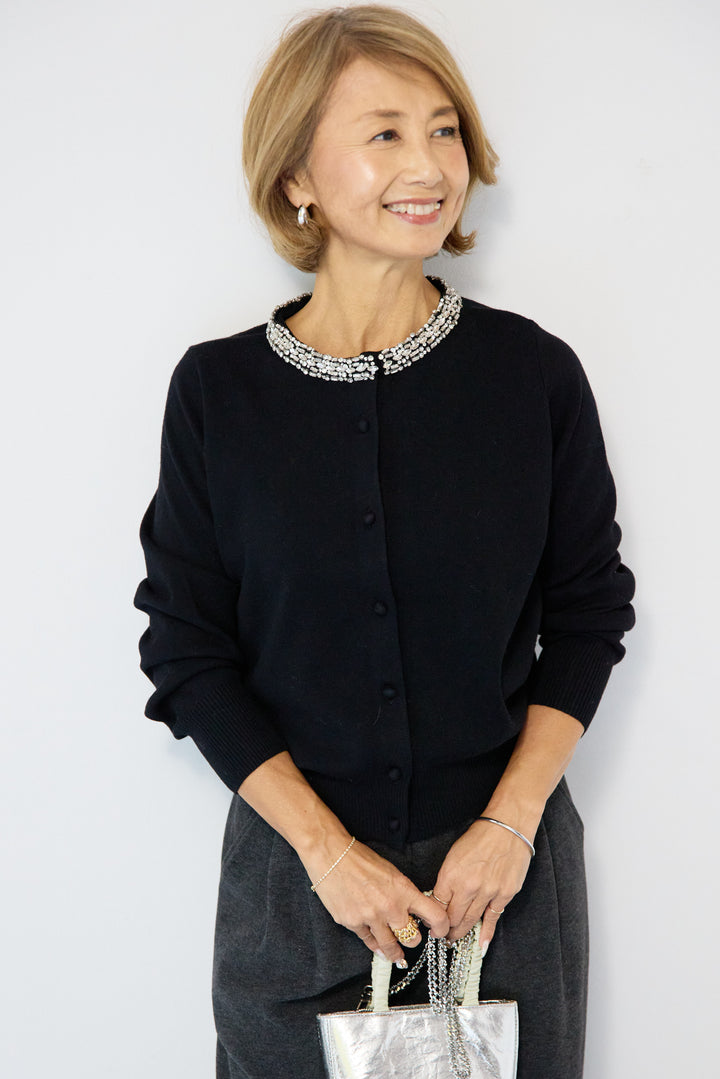 シルク混ビジューカーディガン