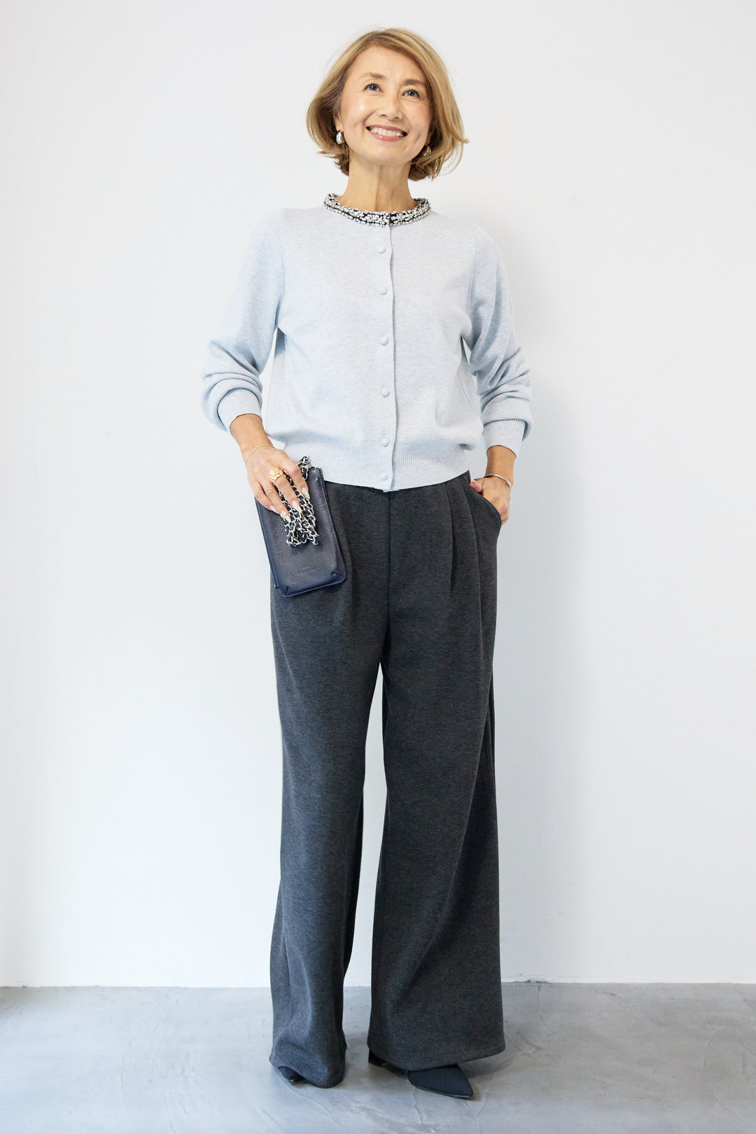 シルク混ビジューカーディガン