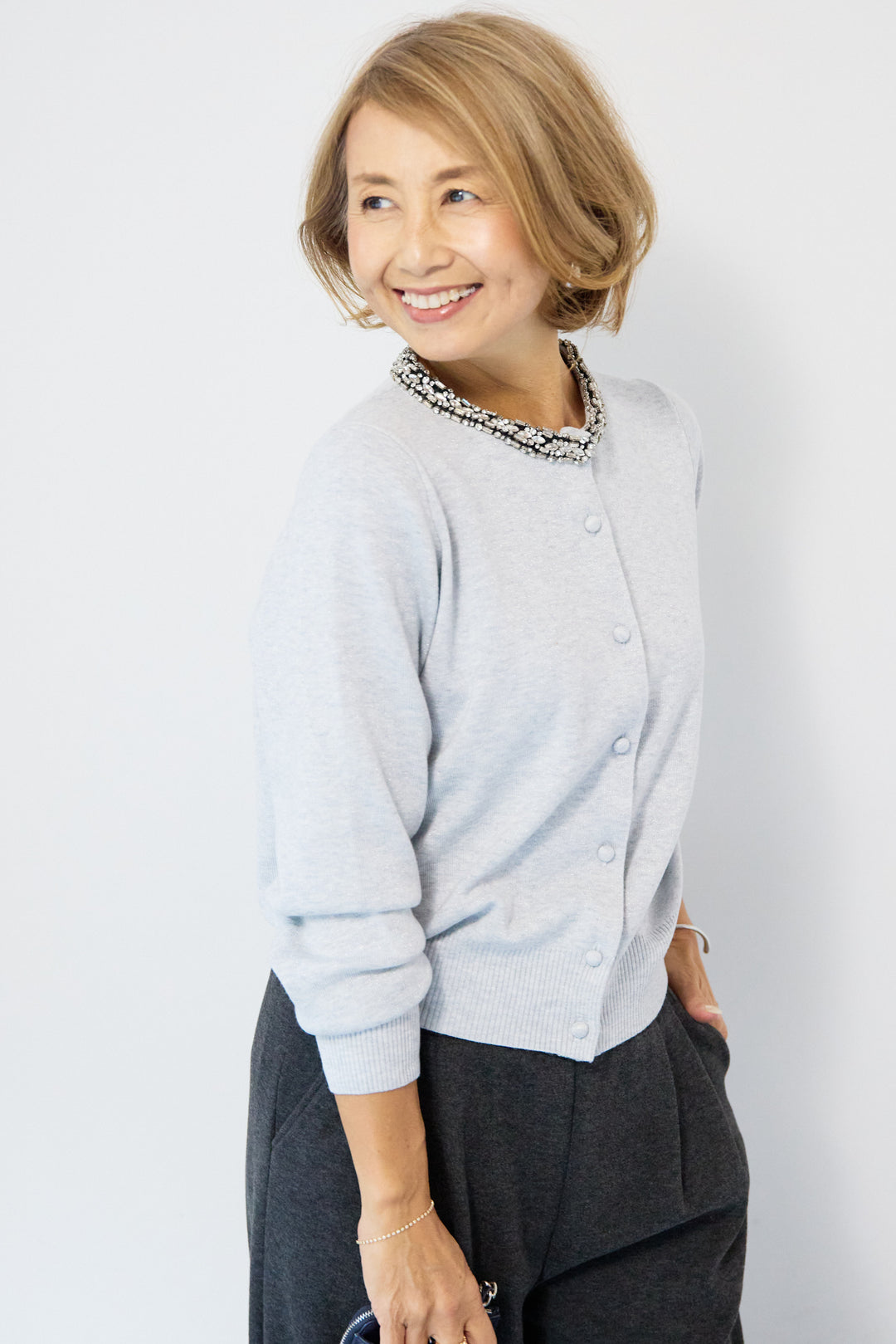 シルク混ビジューカーディガン