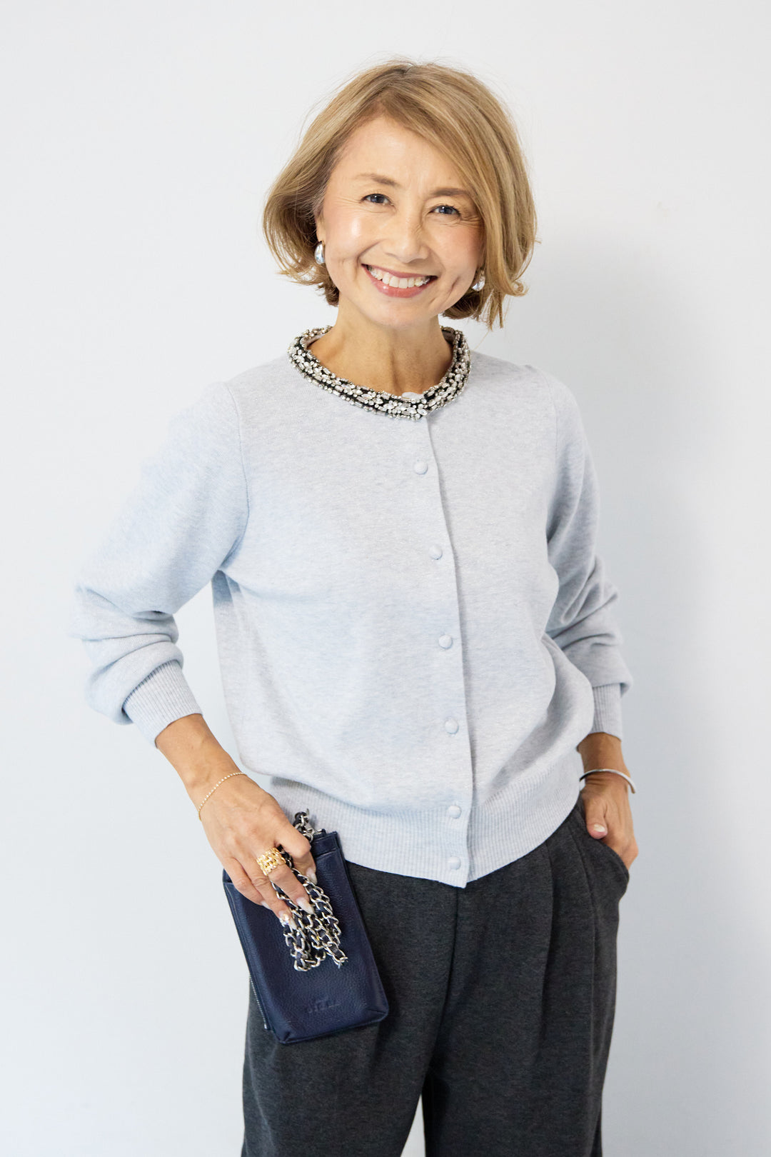 シルク混ビジューカーディガン