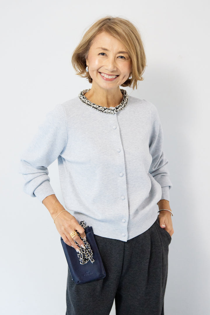 シルク混ビジューカーディガン