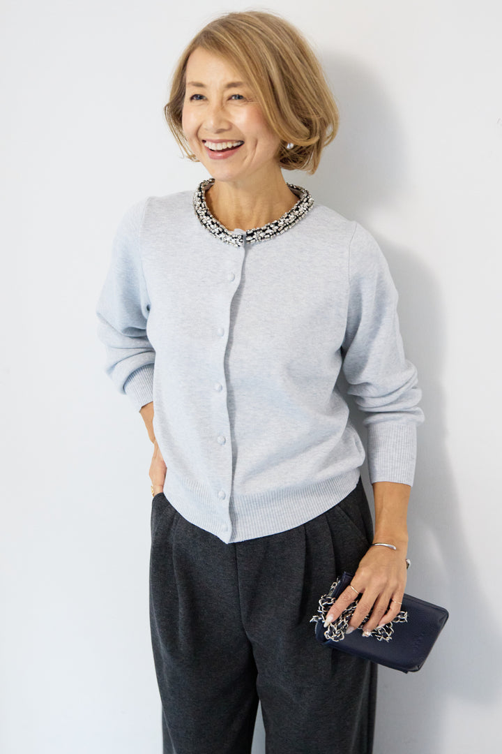 シルク混ビジューカーディガン