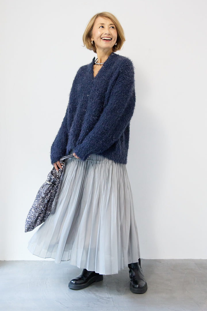 クルーネックシャギーカーディガン