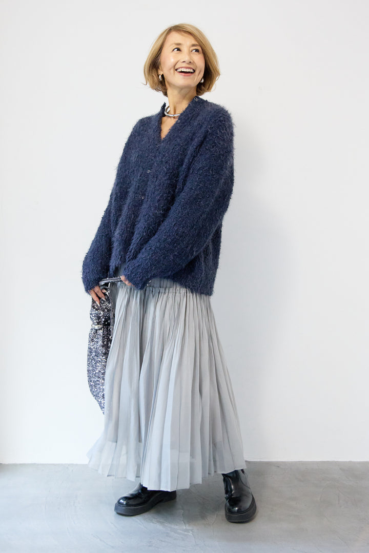 クルーネックシャギーカーディガン