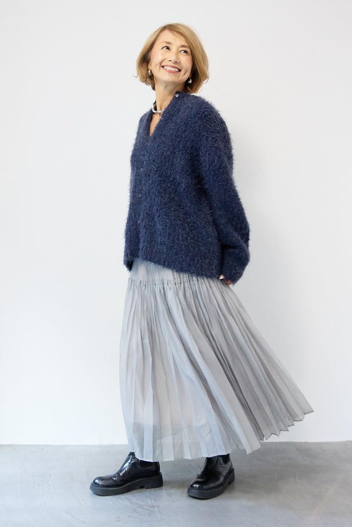 クルーネックシャギーカーディガン