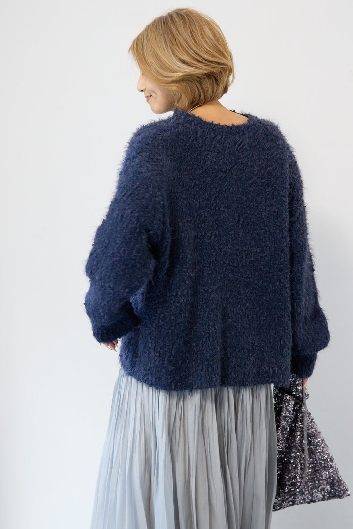 クルーネックシャギーカーディガン