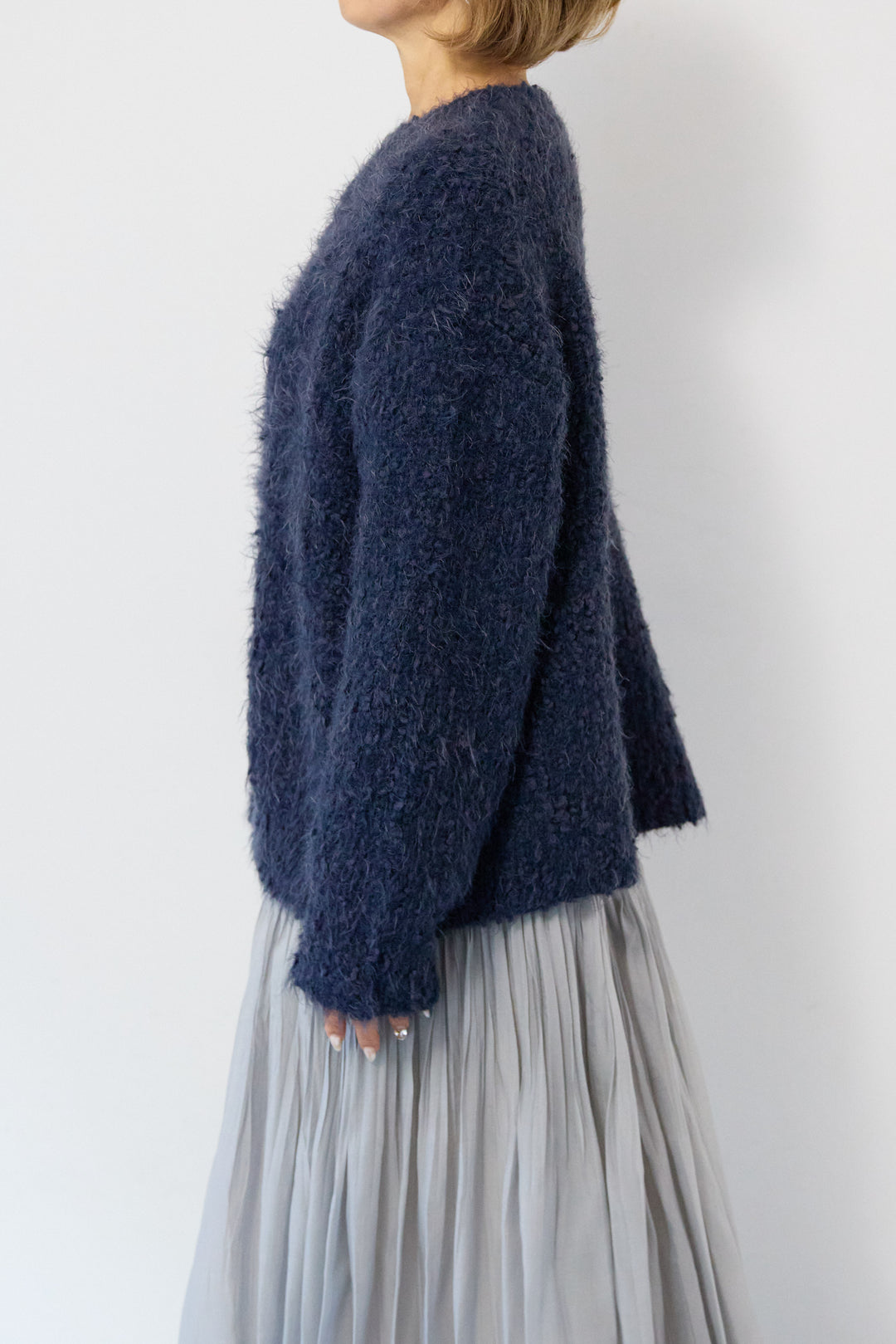 クルーネックシャギーカーディガン