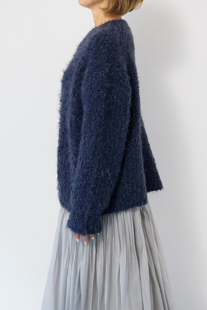 クルーネックシャギーカーディガン