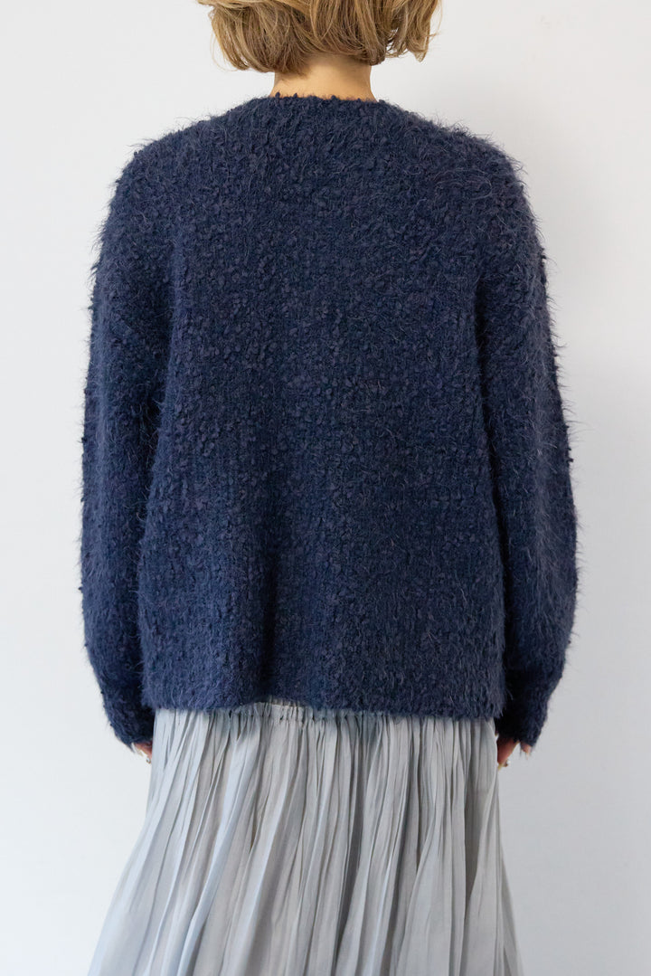 クルーネックシャギーカーディガン