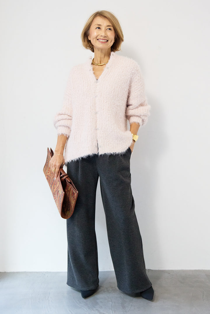 クルーネックシャギーカーディガン