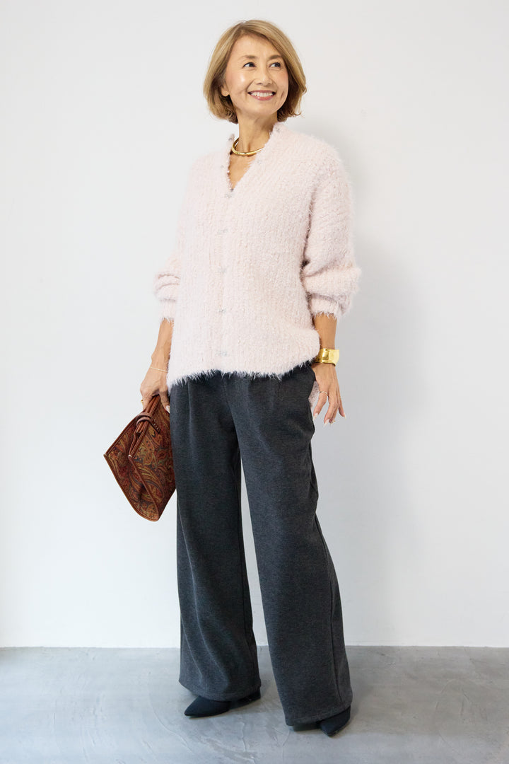 クルーネックシャギーカーディガン