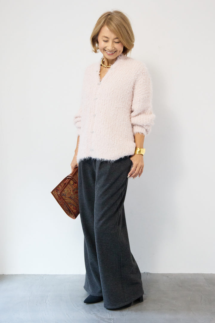 クルーネックシャギーカーディガン