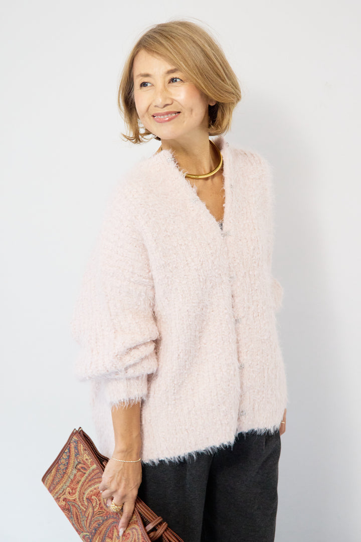 クルーネックシャギーカーディガン